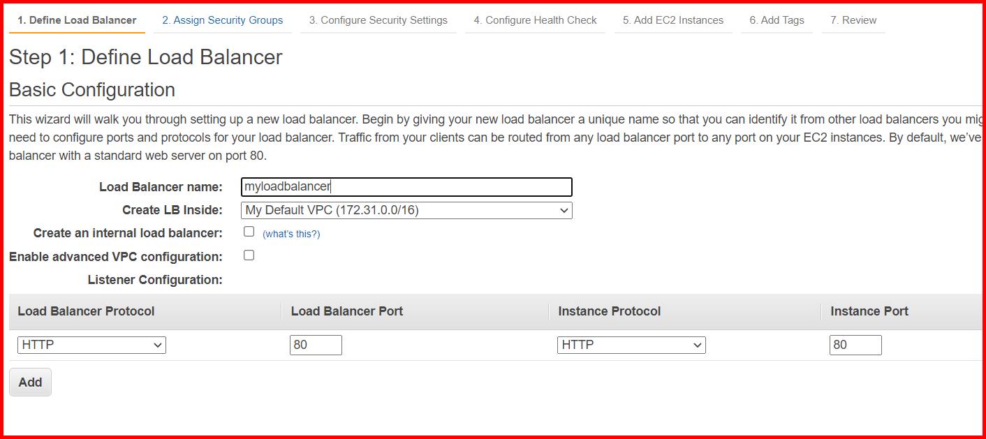 Picture showing the screen for adding the load balancer name